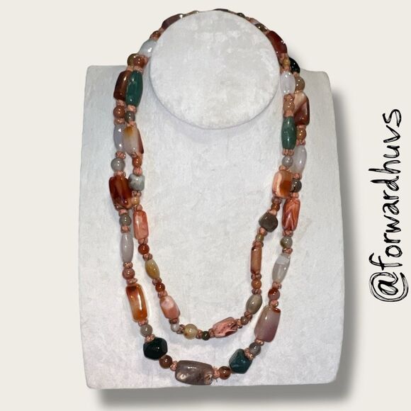 44” Knotted Jasper & Agate Stone Mix Necklace - No Clasp (Read Description) - Picture 5 of 10